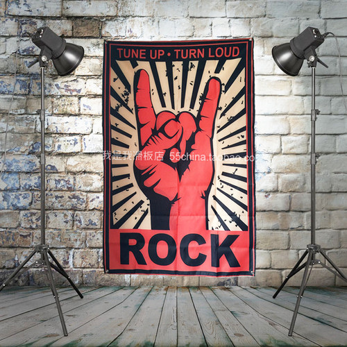 ROCK 金属礼 摇滚挂旗 酒吧装饰壁挂 窗帘试衣间 音乐节 台球厅