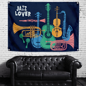 可定制摇滚潮店吉他背景布宿舍寝室改造装 饰墙布酒吧餐馆挂旗挂布