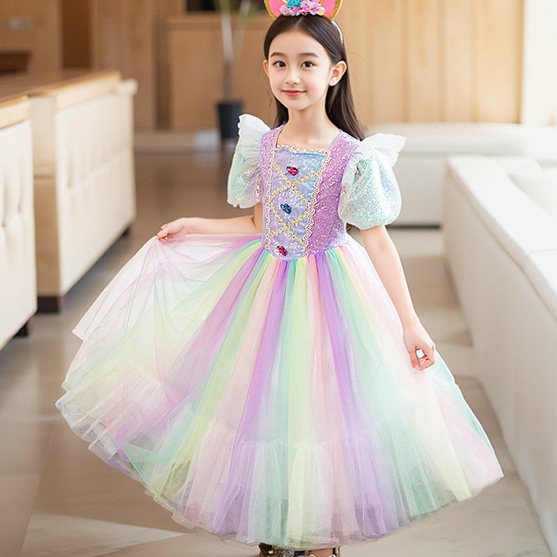 小马宝莉公主裙女童独角兽连衣裙万圣节儿童服装亮片表演出彩虹裙