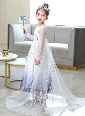 女童连衣裙白色冰雪奇缘艾莎公主裙宝宝儿童生日礼服装爱莎长裙子