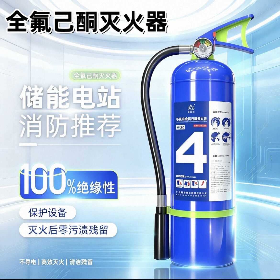 全氟己酮手提式无磁不锈钢灭火器洁净气体医院核磁共振CT储能电房