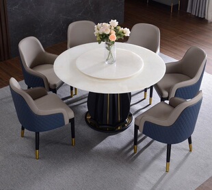 天然白冰花大理石意式轻奢桌椅组合奢石桌面简约玉石餐桌小户型