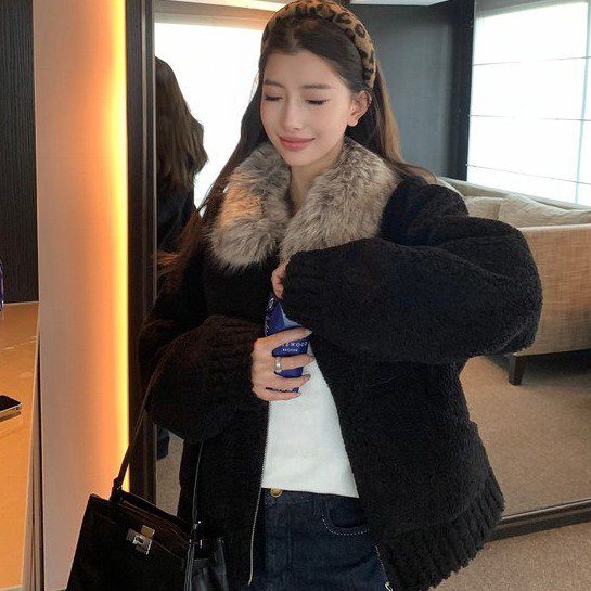 定染毛领颗粒羊羔绒秋冬季新款毛毛外套保暖黑色加厚长袖上衣外套,女装/女士精品,中老年女装,淘宝优惠券,粉丝福利购,淘宝优惠卷