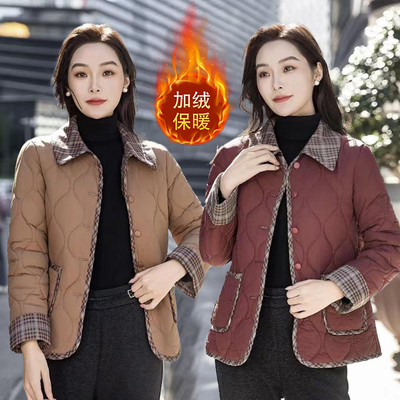 秋冬加绒棉服外套2024冬季新款女装轻薄时尚减龄休闲加厚棉衣
