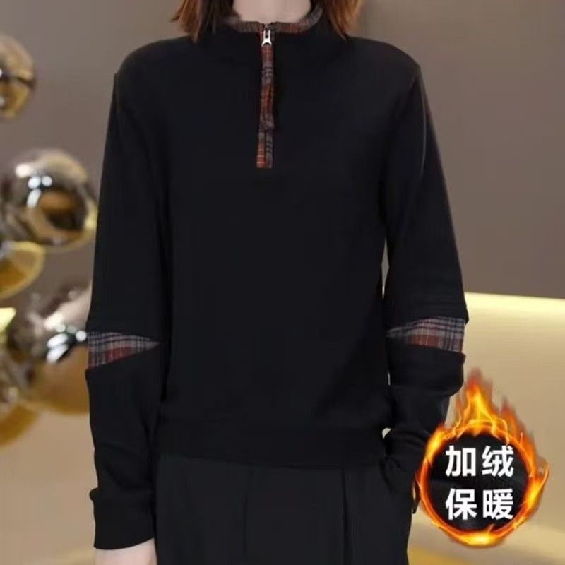 2025秋冬季新款百搭气质拼接内搭半高领长袖双面绒打底衫女士上衣