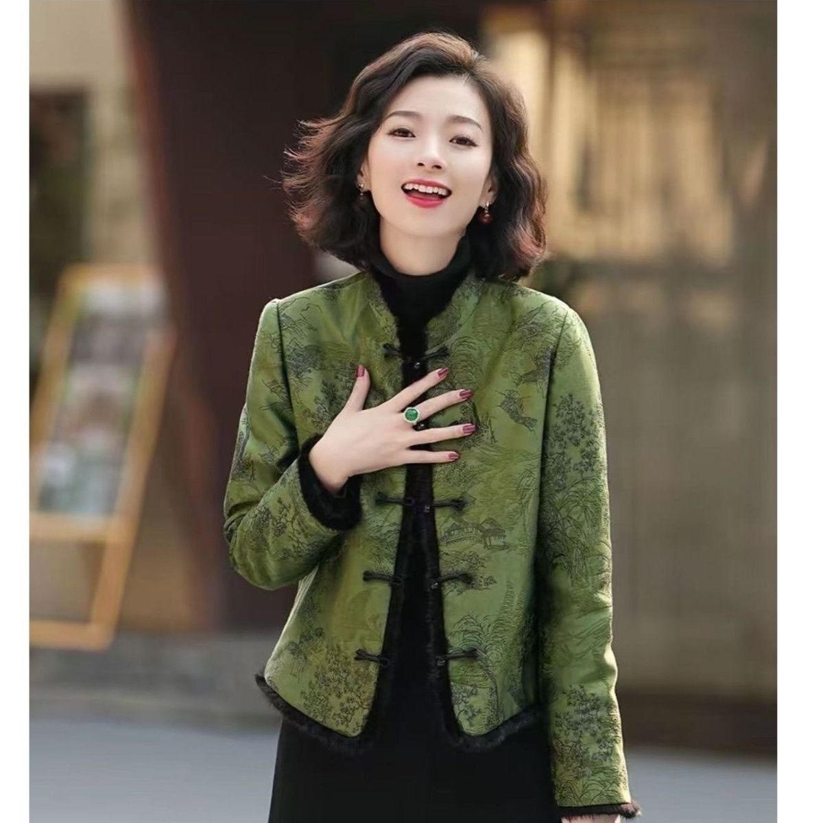 冬季新中式加棉国风提花拼接手工盘扣女毛边百搭百搭夹棉棉服外套,女装/女士精品,中老年女装,淘宝优惠券,粉丝福利购,淘宝优惠卷