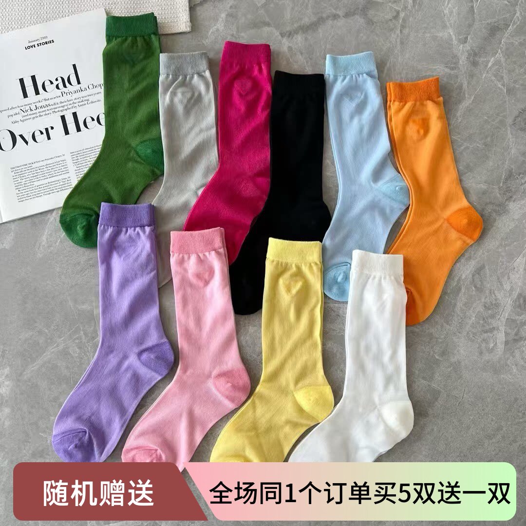 春夏薄款亮丝透气中筒堆堆袜