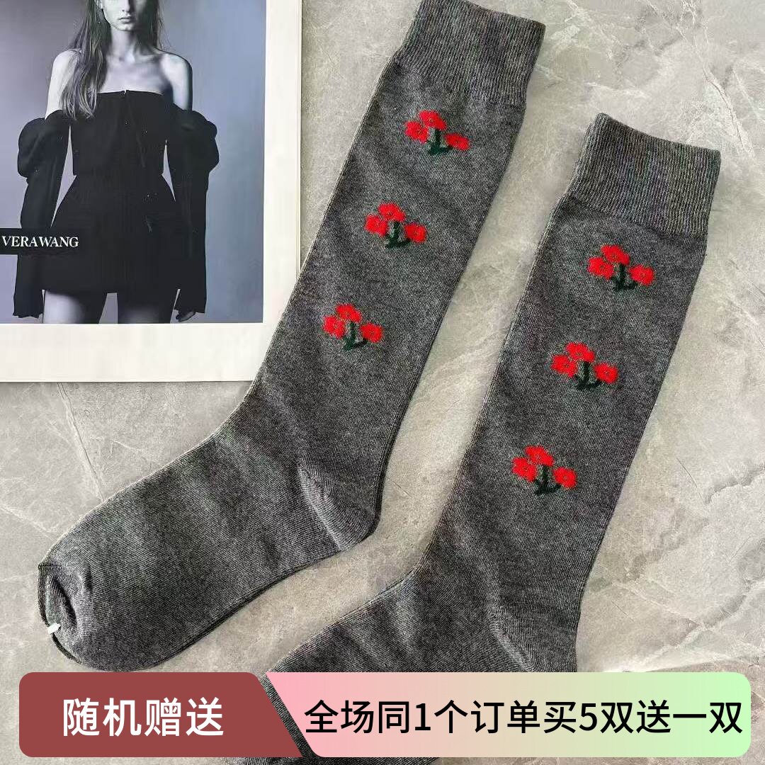 MONA同款灰色小花高筒堆堆女袜