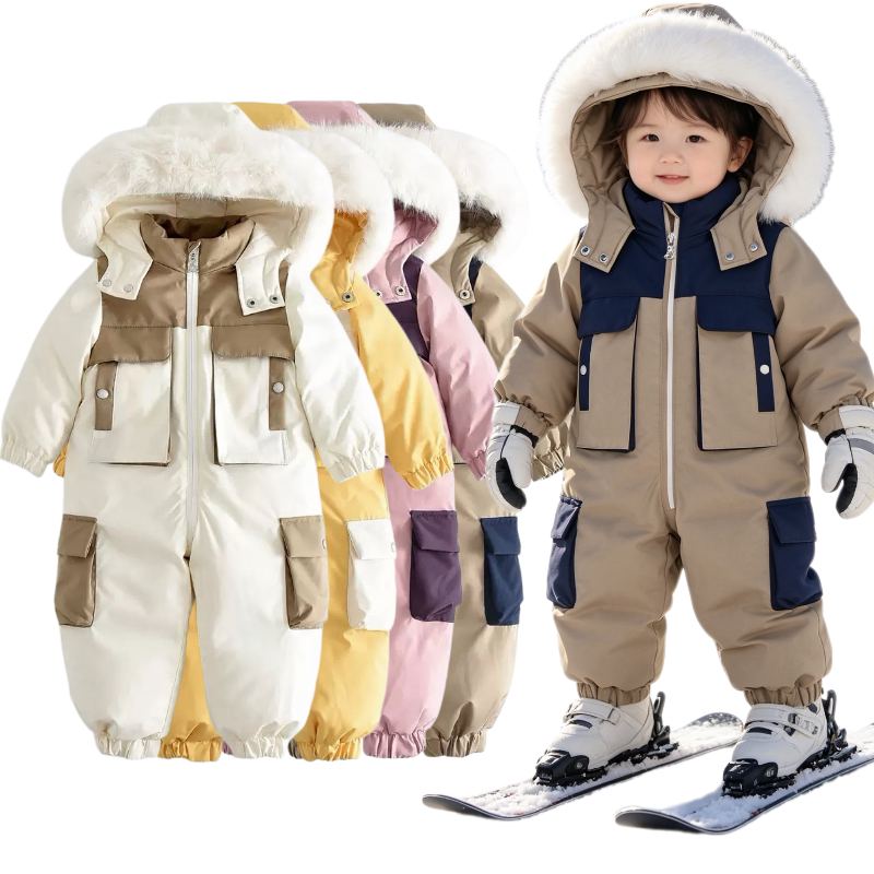 儿童特厚滑雪服男女童加绒防风外出服宝宝连体衣2026冬季新工作服