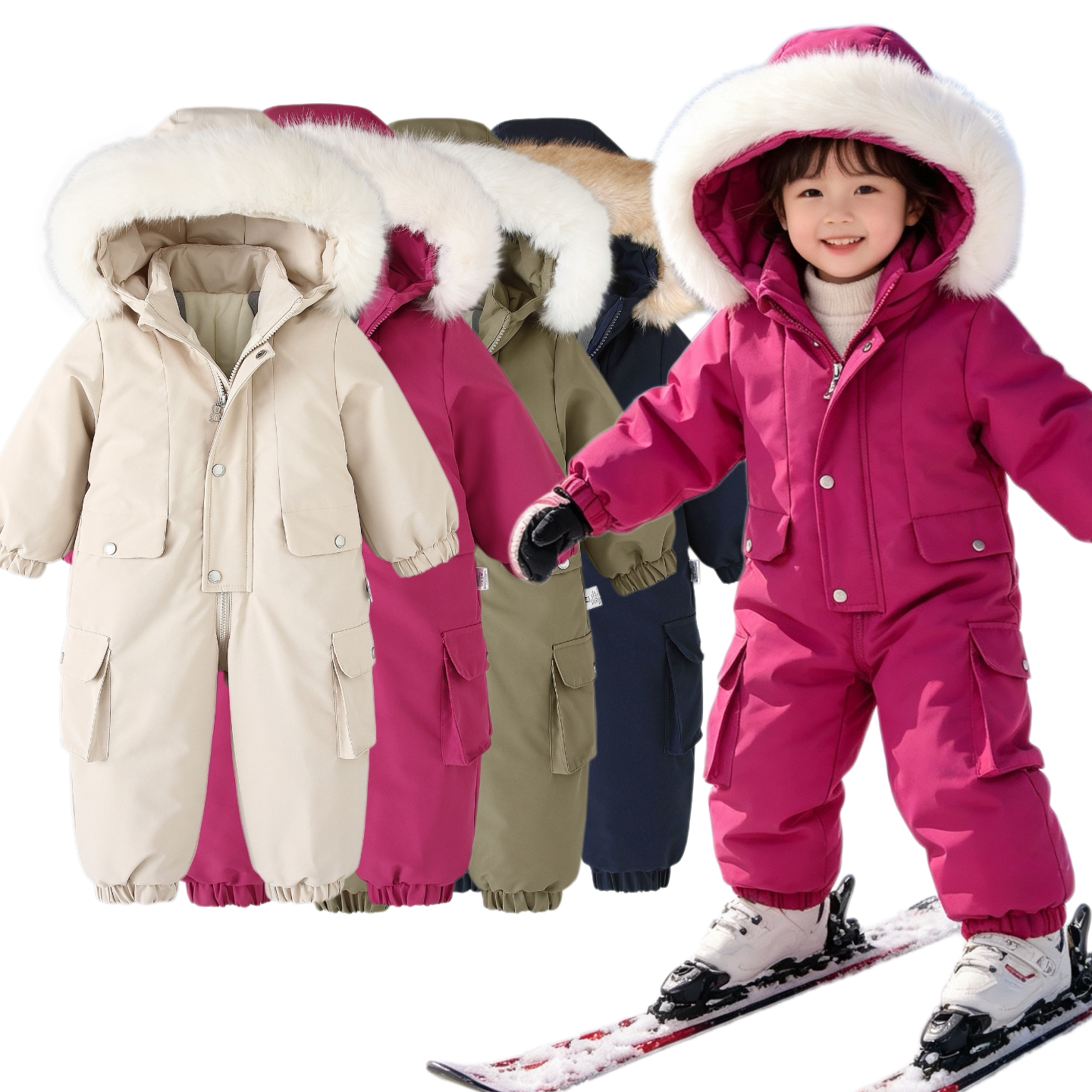 冬季儿童连体衣滑雪服男女童防风防水工装外出服加绒加厚宝宝爬服