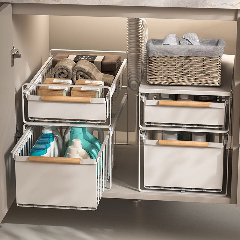 洗手盆下置物架抽拉式下水槽拉篮整体橱柜内分层浴室柜抽屉收纳盒