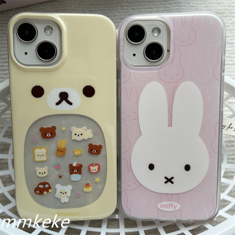 MMKEKE可爱轻松熊小兔子适用苹果15PM双层imd磨砂手机壳iPhone16promax卡通13pm轻松熊挂件少女心情侣14pro新