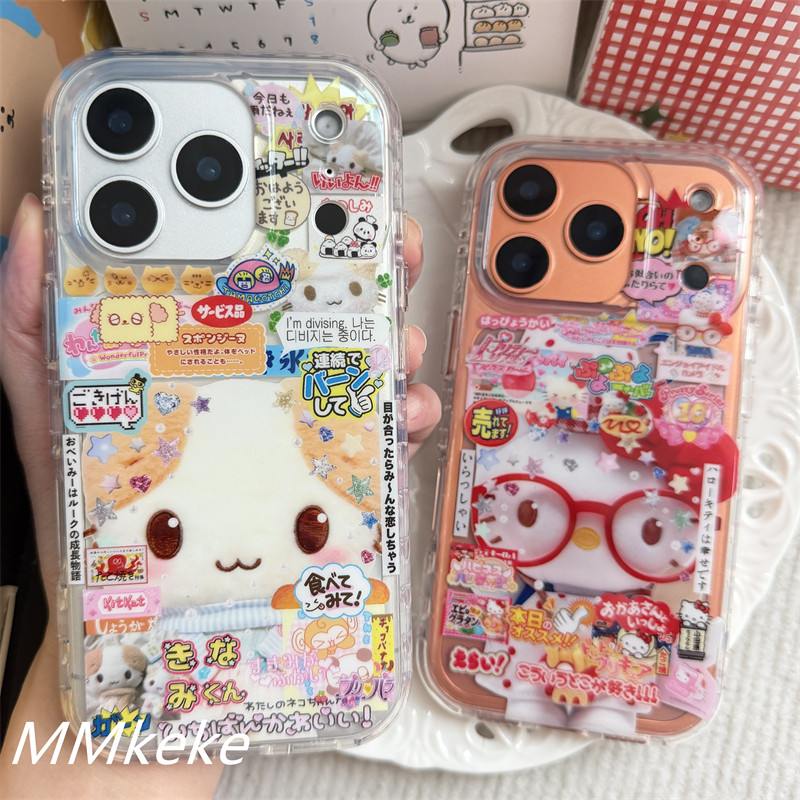 MMkeke韩系ins风可爱复古贴纸风棉花糖猫适用iPhone17promax双层imd手机壳苹果16pro保护套15pm古早14萌物13