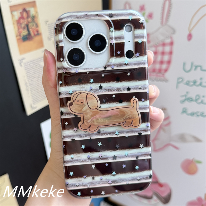 棕色条纹彩色星星腊肠狗手机壳