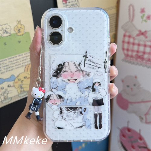 冬日雪景美少女双层手机壳