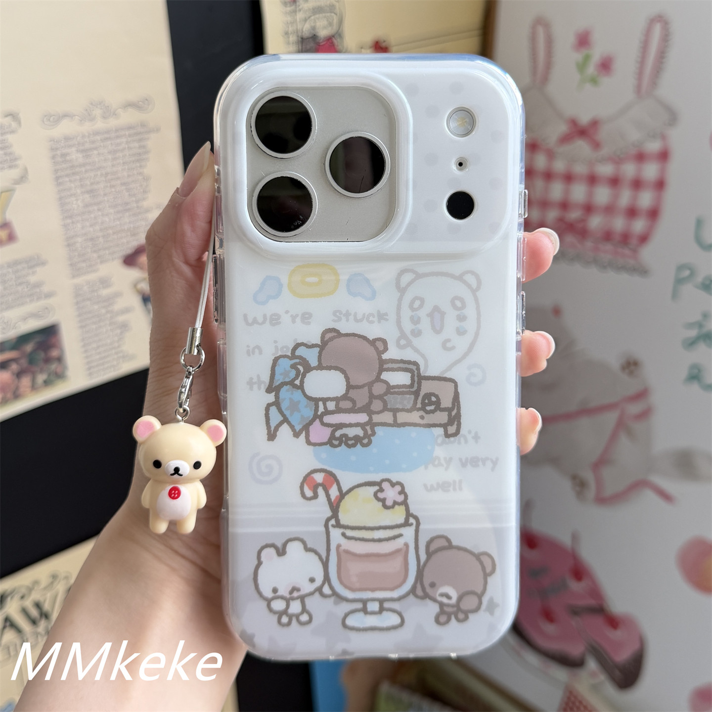 MMkeke韩系ins小众少女心古早味插画努力工作的小熊适用iPhone17promax双层imd手机壳苹果16pro保护套15PM/14