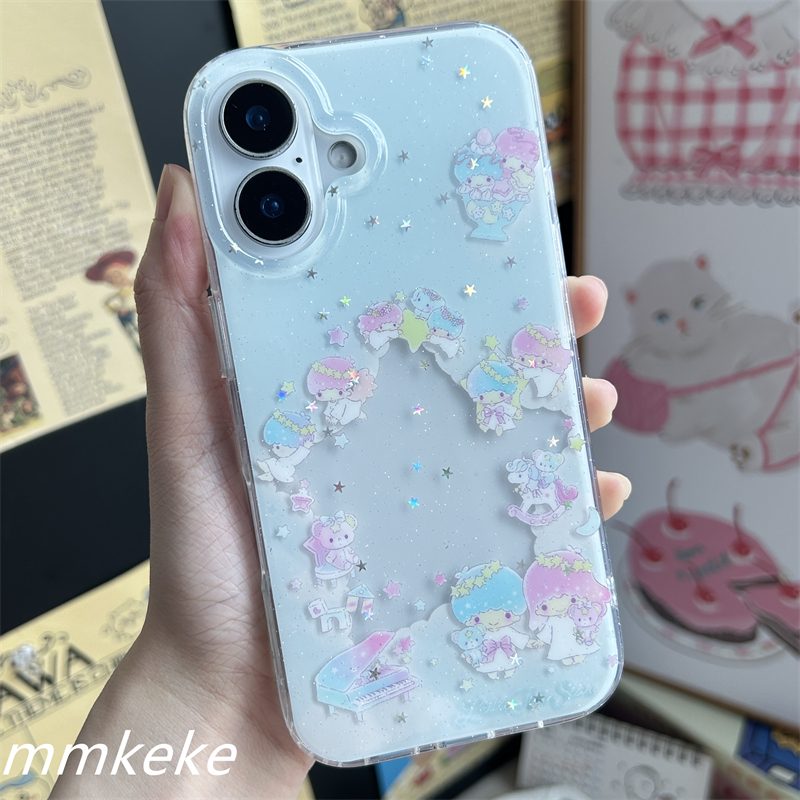 镂空星星闪粉双子星双层手机壳