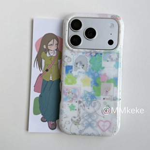 MMkeke梦幻ins古早感y2k梦核风四叶草音符漫画美少女适用iPhone17promax双层imd手机壳苹果16pro保护套15萌14