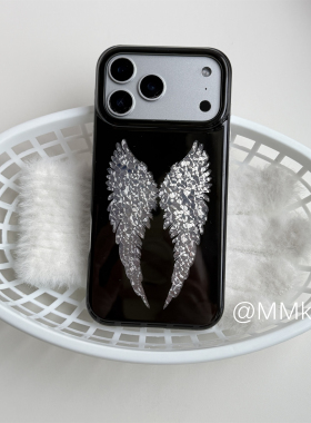 MMkeke甜酷y2k轻亚风ins小众韩系简约梦幻少女银色翅膀适用iPhone17promax双层imd黑色手机壳苹果16保护套15p
