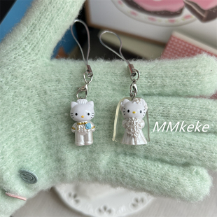 结婚快乐~日韩ins古早婚纱礼服猫咪手机链ccd相机挂件AirPods挂饰