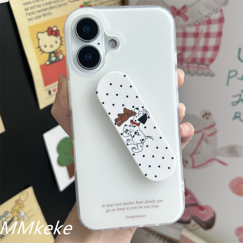 MMkeke韩系ins简约小众古早感斑点狗创可贴支架适用iPhone16promax双层IMD磨砂手机壳14pro苹果15pm保护套13