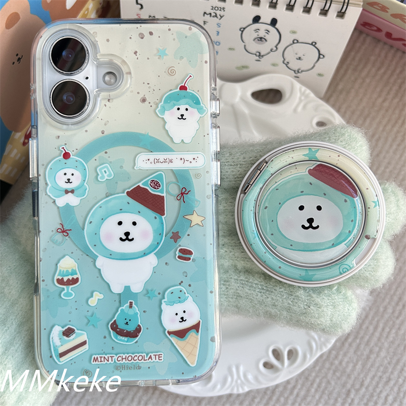 薄巧冰淇淋自嘲熊双层磁吸手机壳