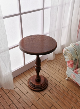 6分BJD娃屋家具小布OB24娃用复古木质圆桌茶几微缩模型桌拍摄道具