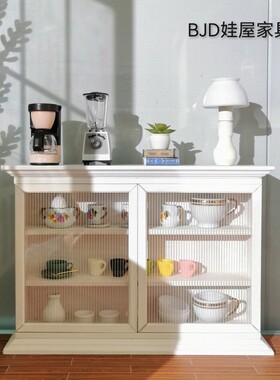微缩家具BJD6分blythe小布Monst娃屋餐边柜欧式长虹玻璃门窄斗柜