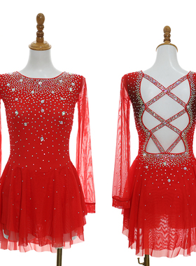 定制花样滑冰表演服定制女童轮滑溜冰裙儿童成人比赛考级服BD63