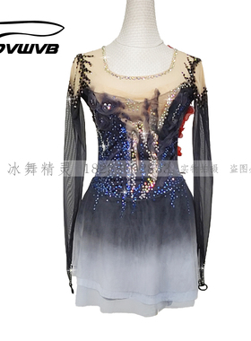 冰舞精灵专业服装定制 花样滑冰表演服 儿童成人滑冰服女款裙c394