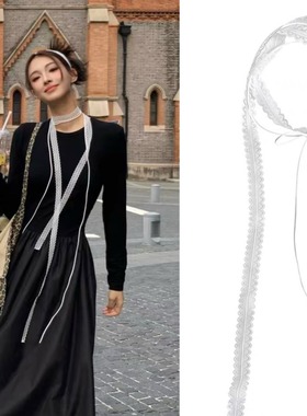 春夏百搭锁骨链颈带丝巾项链叠戴层次感蕾丝超仙飘带蝴蝶结细窄女