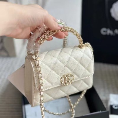 鱼子酱球纹小香风麻花手柄手提菱