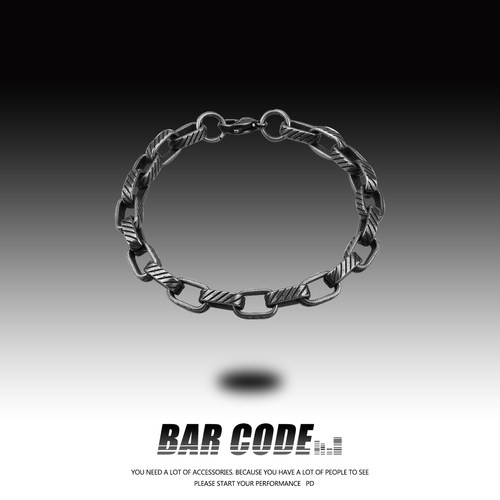 barcode条纹男潮ins钛钢女手链