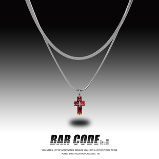 叠戴锁骨链 欧美血液十字架项链男女潮ins小众简约个性 BAR CODE