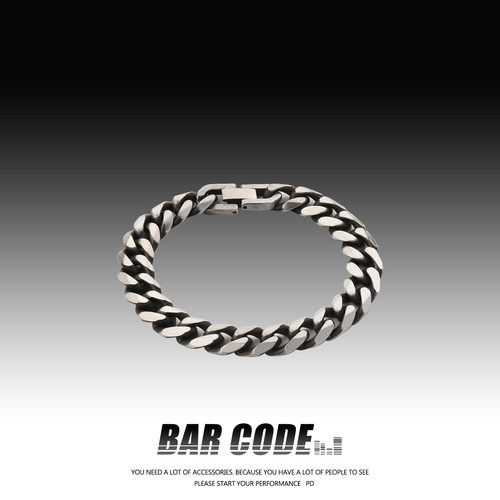 barcode手链男潮宽版女嘻哈钛钢