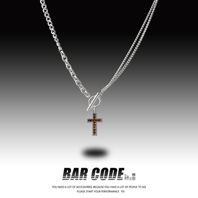BARCODE灵息镶钻十字架项链