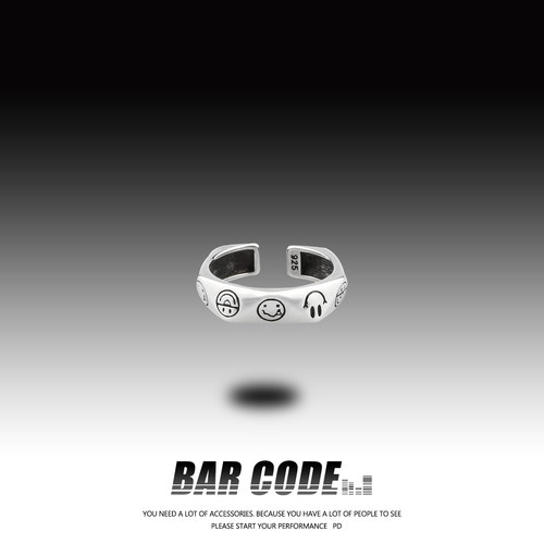 BARCODE 自制不规则笑脸情侣戒指小众设计ins简约复古个性开口戒