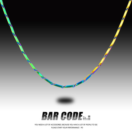 BARCODE 国潮菱形炫彩淬火项链男女士简约百搭款高街嘻哈钛钢裸链