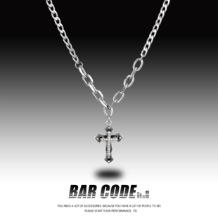 嘻哈简约锁骨链 欧美街头十字架项链男女潮酷ins小众个性 BAR CODE