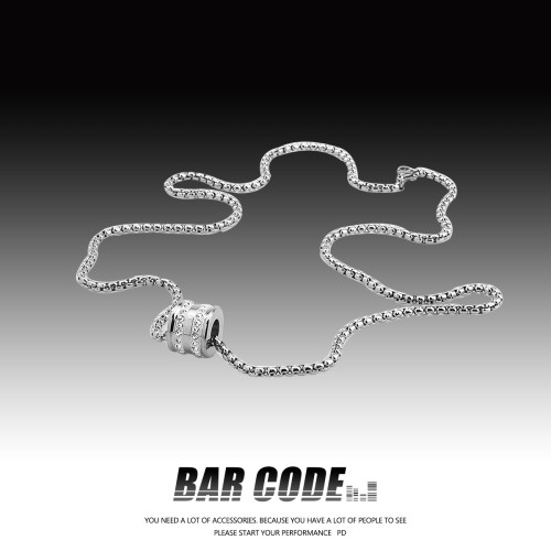 BARCODE 简约圆桶镶钻钛钢吊坠ins冷淡风小众设计满钻项链男女潮