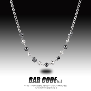 潮酷ins小众设计高级感简约锁骨链女 冰裂黑色珠项链男士 BAR CODE
