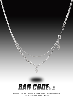 BARCODE菱形坠饰项链男女ins嘻哈个性叠戴小众轻奢时尚中性锁骨链