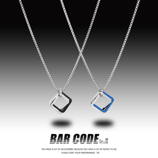 百搭情侣钛钢吊坠 三环几何钛钢项链男女潮酷ins简约个性 BAR CODE