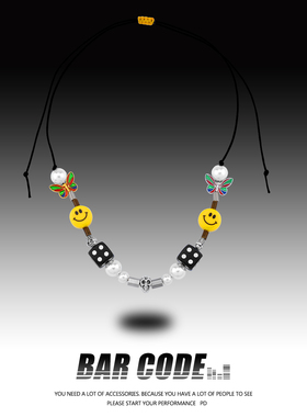 BARCODE美式高街笑脸骰子珍珠蝴蝶骷髅头项链男女夏潮ins嘻哈吊坠