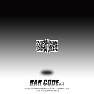 欧美风镂空十字架戒指男潮ins嘻哈个性 复古朋克单身指环 CODE BAR