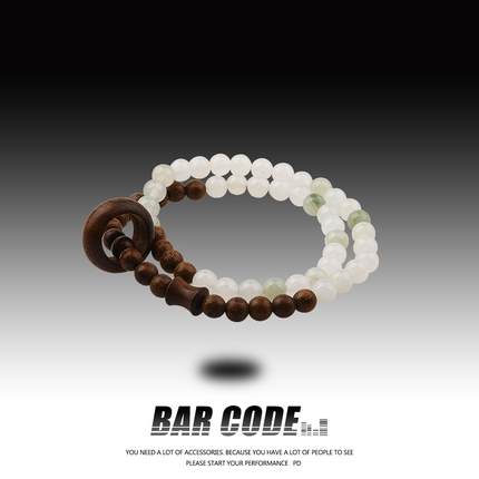 BAR CODE 新中式青白玉金丝楠木双层手链女小众高级感时尚手串男