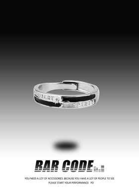 BAR CODE 黑白交错字母戒指男女款ins小众设计简约时尚单身开口戒