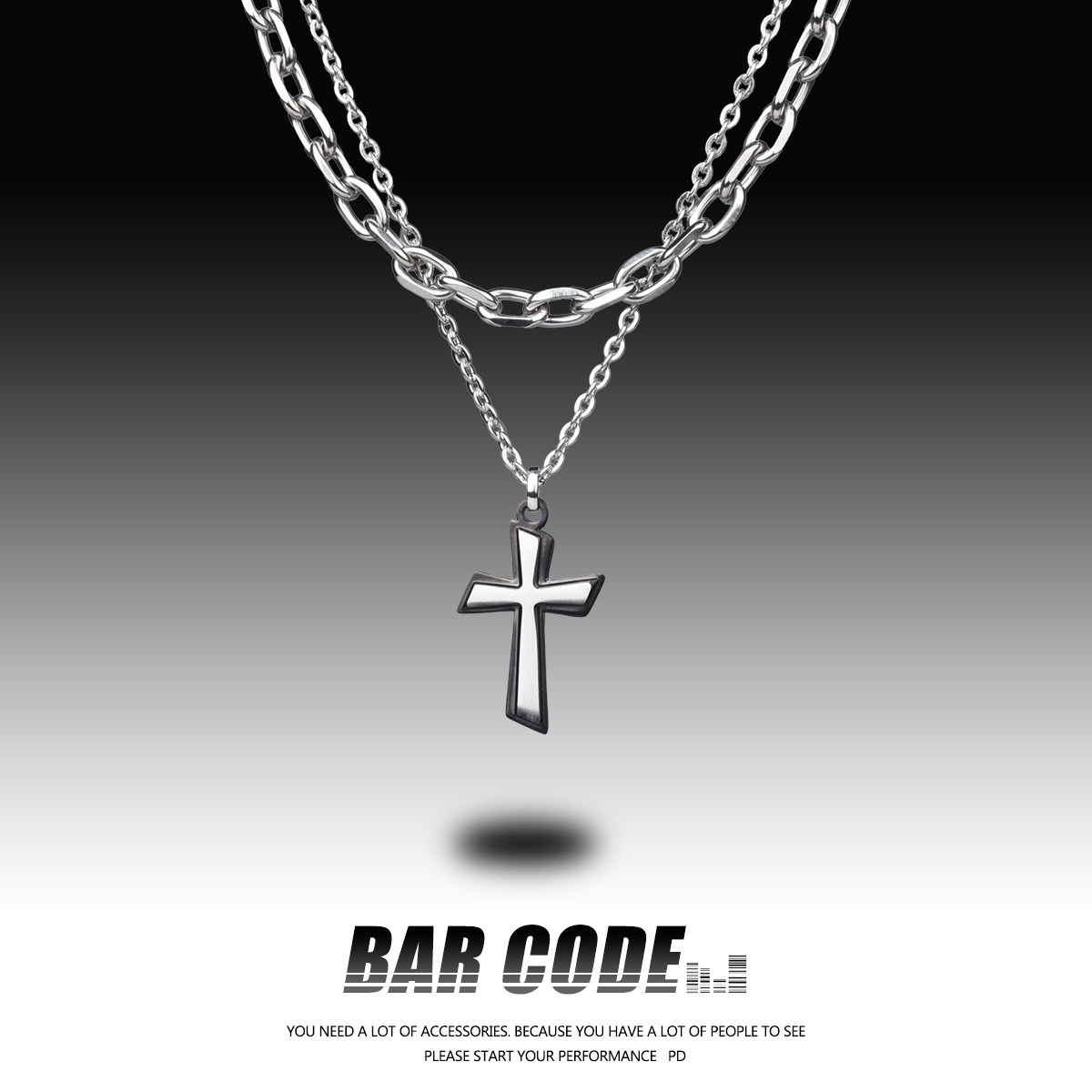 BAR CODE 个性时尚双层脖链十字项链男士简约小众高级感劲链女潮