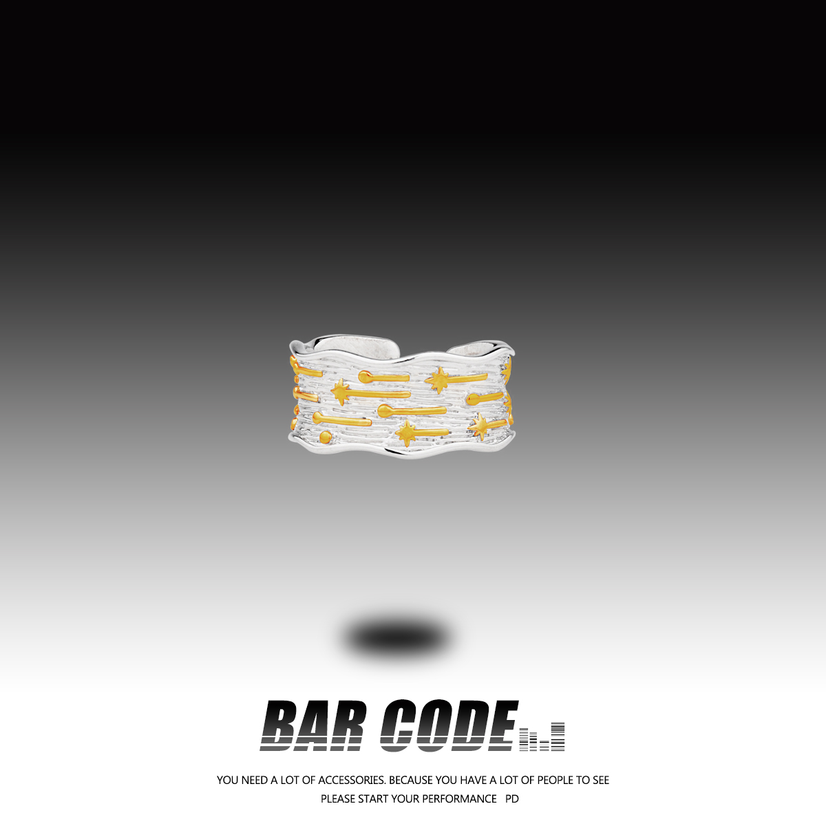 男女铜镀银个性星空元素开口戒