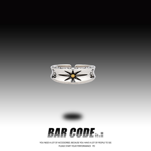 情侣开口戒女潮 远古太阳之眼条纹芒星戒指男ins嘻哈个性 BAR CODE